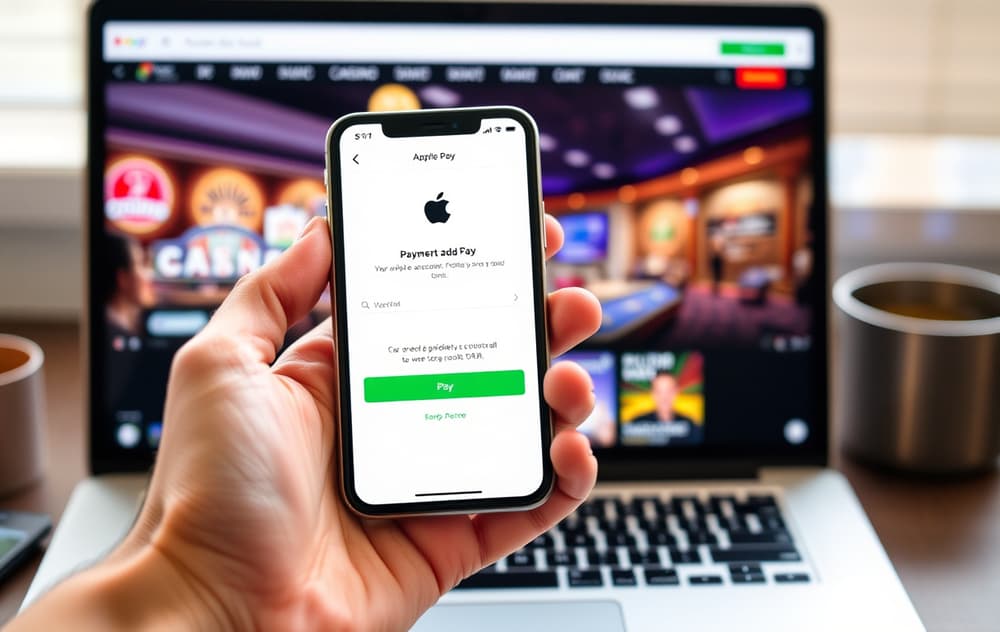 iPhone som viser Apple Pay-betaling på et casino