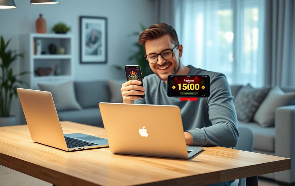 Norsk spiller som sjekker gratis casino-bonus på mobilen